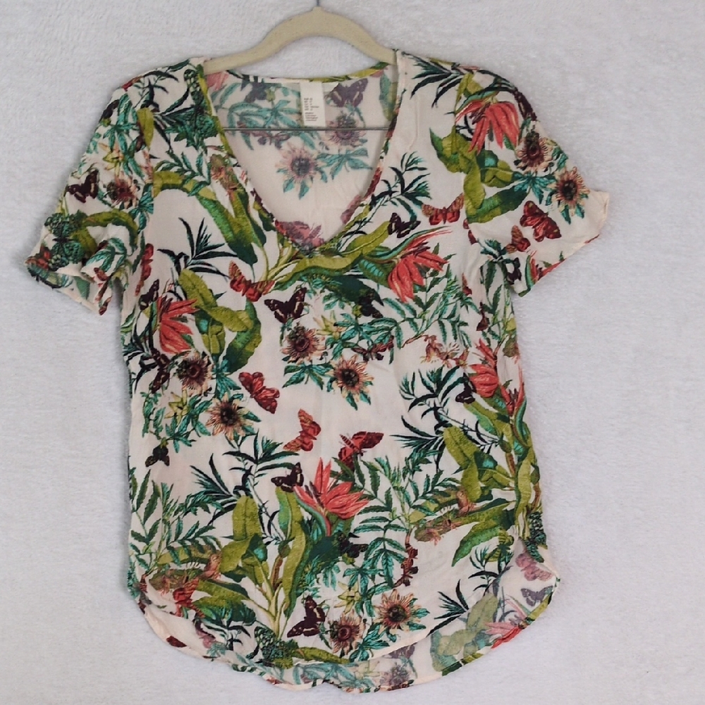 H&M Women's‎ Botanical Butterfly Tropical Blouse Shirt Size XS